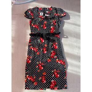 Voodoo Vixen Rockabilly Retro 50s Pin Up Floral Dots Pencil Dress (M)